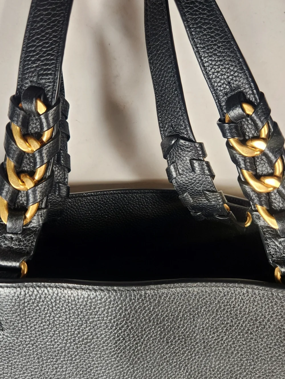 TORY BURCH Everly Handbag Black Leather Tote Multi Pocket Purse - Picture 4 of 11